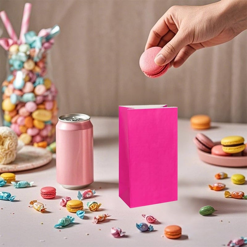 KEYYOOMY Mini Hot Pink Paper Bags Hot Pink Party Goodie Bags Small Party Favor Bag Paper Lunch Bag (100 CT, 3.5 X 2.4 X 7.1 In) - Image 5
